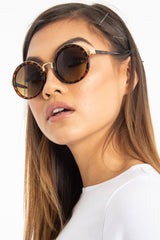 Brown Leopard Gold Detail Round Frame Sunglasses - Ryen-Sunglasses