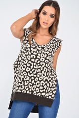 Brown Leopard Knit Sleeveless Jumper - Docie-Jumper
