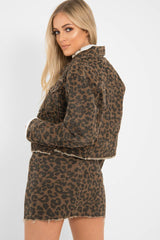 Brown Leopard Print Crop Denim Jacket - Hartlee-Jackets
