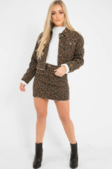Brown Leopard Print Crop Denim Jacket - Hartlee-Jackets