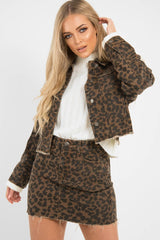 Brown Leopard Print Crop Denim Jacket - Hartlee-Jackets