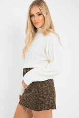 Brown Leopard Print Denim Mini Skirt - Joyelle-Skirts