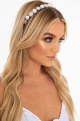 Brown Leopard Print Pearl Embellished Hairband - Joline-Hair
