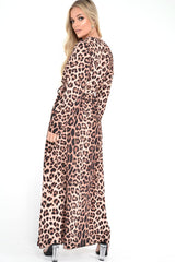 Brown Leopard Print Plunge Belted Maxi Dress - Abela-Dresses