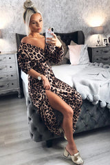 Brown Leopard Print Plunge Belted Maxi Dress - Abela-Dresses