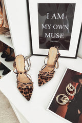 Brown Leopard Print Pointed Toe Cross Strap Heels - Elizzie-Heels