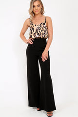Brown Leopard Print Satin Cami Strap Top - Aalyah-Tops