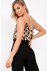 Brown Leopard Print Satin Cami Strap Top - Aalyah-Tops