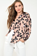 Brown Leopard Print Satin Shirt - Ivani-Shirts