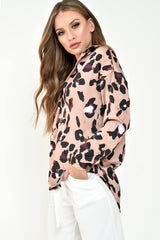 Brown Leopard Print Satin Shirt - Ivani-Shirts