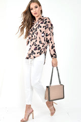 Brown Leopard Print Satin Shirt - Ivani-Shirts