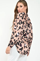 Brown Leopard Print Satin Shirt - Ivani-Shirts