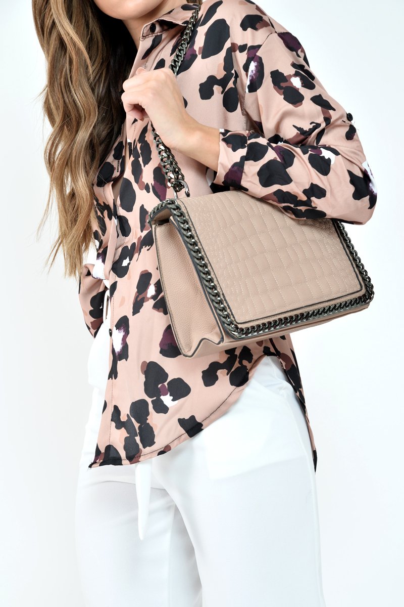 Brown Leopard Print Satin Shirt - Ivani-Shirts