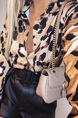 Brown Leopard Print Satin Shirt - Ivani-Shirts