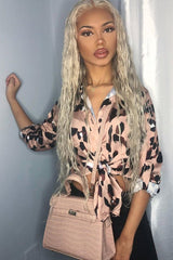 Brown Leopard Print Satin Shirt - Ivani-Shirts