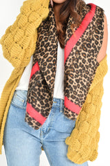 Brown Leopard Red Trim Large Scarf - Sharina-Accessories