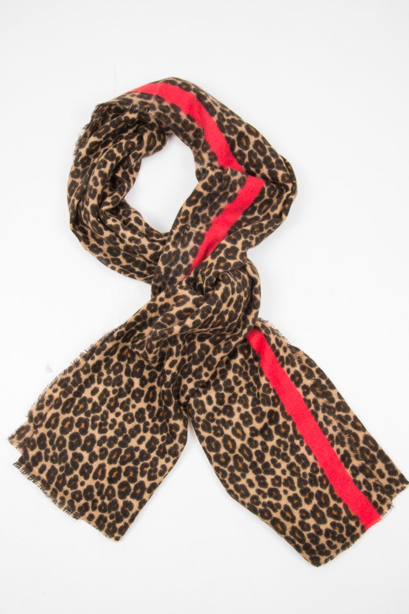 Brown Leopard Red Trim Large Scarf - Sharina-Accessories