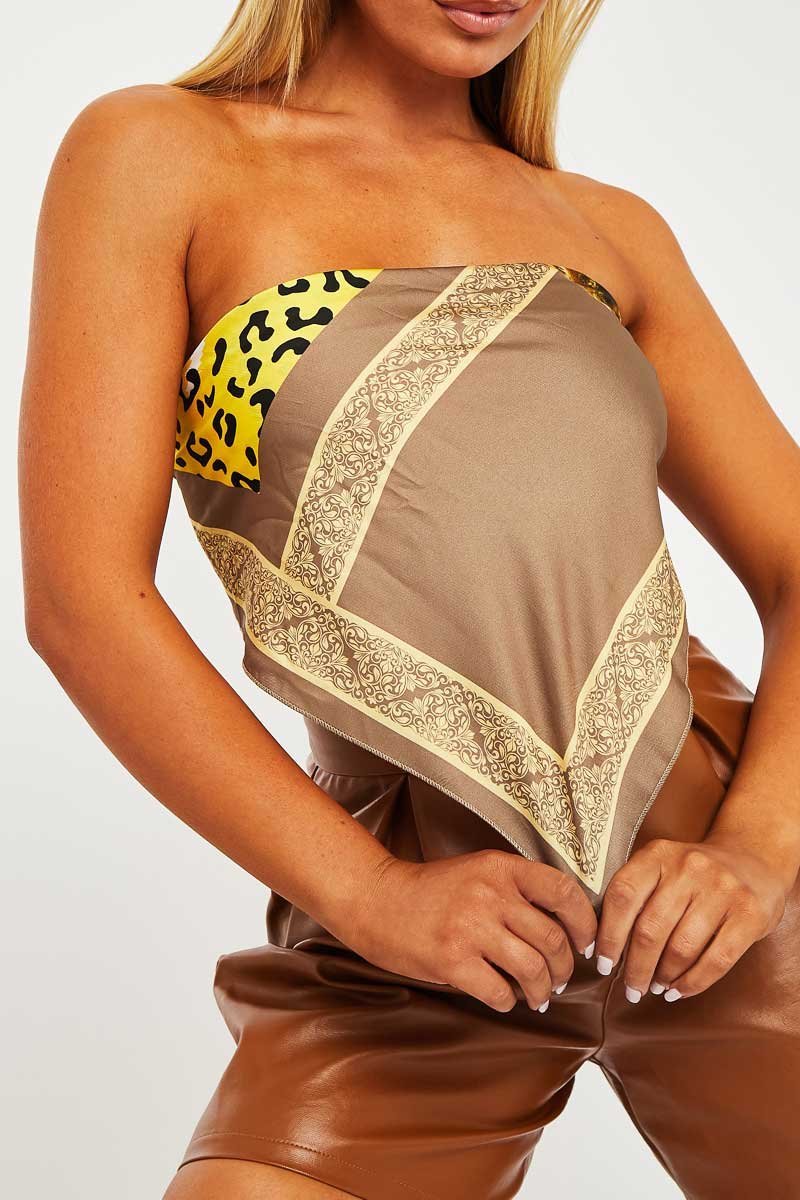 Brown Leopard Scarf Bandana Top - Malori-Tops
