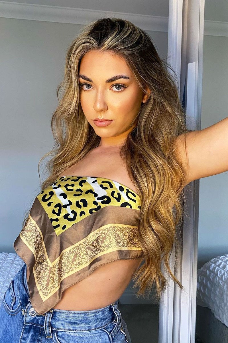 Brown Leopard Scarf Bandana Top - Malori-Tops