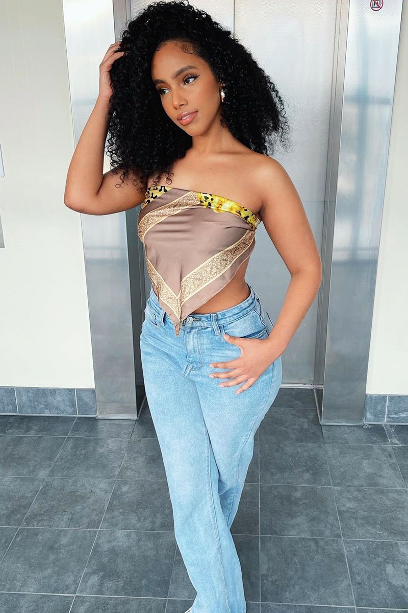 Brown Leopard Scarf Bandana Top - Malori-Tops