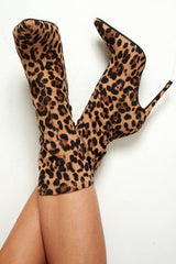 Brown Leopard Stretch Heeled Ankle Boots - Aviya-Boots