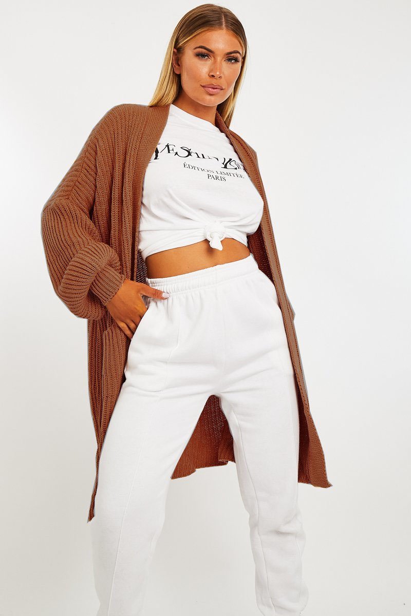 Brown Longline Knit Cardigan - Abbie-Cardigans