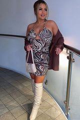 Brown Marble Print Cut Out Mini Dress - Kaydee