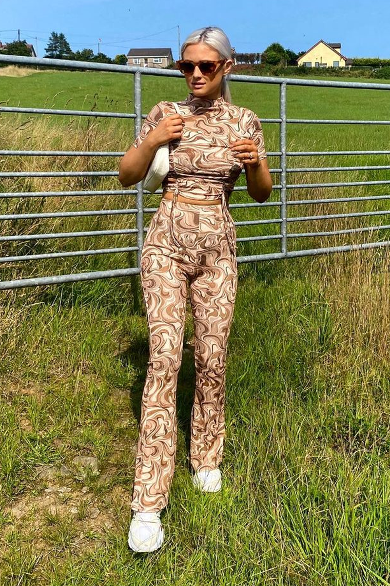 Brown Marble Print Ribbed Set - Mansi