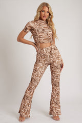 Brown Marble Print Ribbed Set - Mansi-Co-Ords