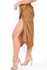 Brown Mustard Leopard Print Wrap Skirt - Elloise-Skirts