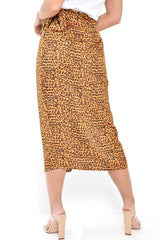 Brown Mustard Leopard Print Wrap Skirt - Elloise-Skirts