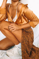 Brown Mustard Leopard Print Wrap Skirt - Elloise-Skirts