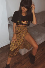 Brown Mustard Leopard Print Wrap Skirt - Elloise-Skirts