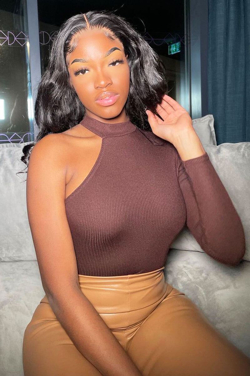 Brown One Sleeve High Neck Bodysuit - Oakley-Bodysuits