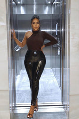 Brown One Sleeve High Neck Bodysuit - Oakley-Bodysuits