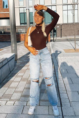 Brown One Sleeve High Neck Bodysuit - Oakley-Bodysuits