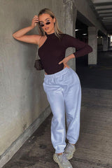 Brown One Sleeve High Neck Bodysuit - Oakley-Bodysuits