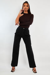 Brown One Sleeve High Neck Bodysuit - Oakley-Bodysuits