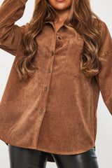 Brown Oversized Fit Corduroy Shirt - Brina-Shirts