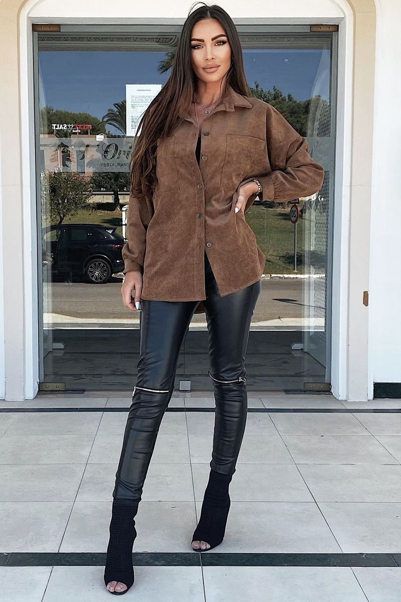 Brown Oversized Fit Corduroy Shirt - Brina-Shirts