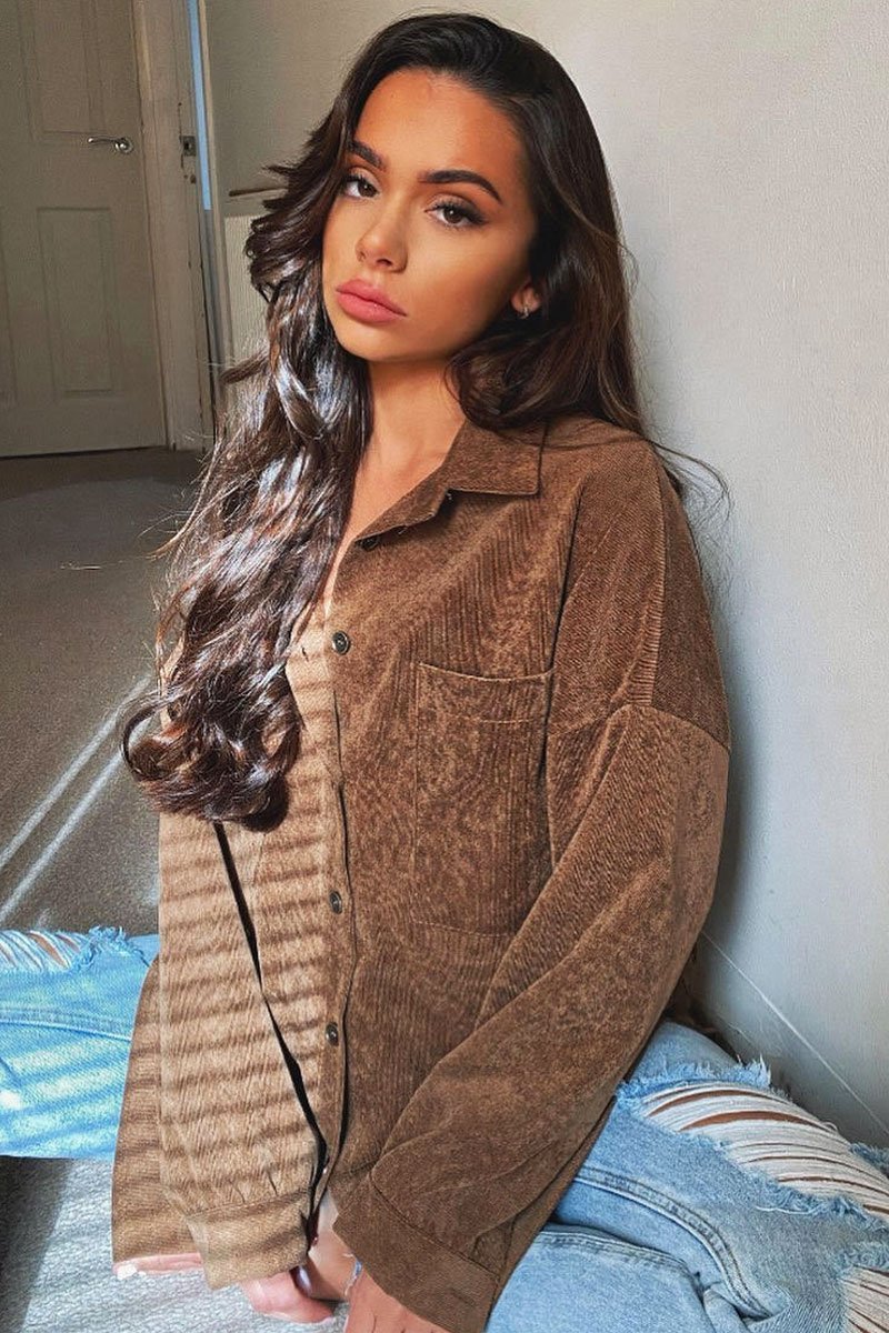 Brown Oversized Fit Corduroy Shirt - Brina-Shirts
