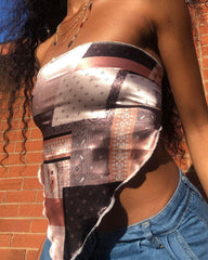 Brown Paisley Printed Bandana Scarf Top - Maesie-Crop Tops