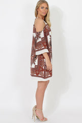 Brown Print Cold Shoulder Dress - Khaleesi-Dresses