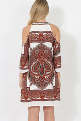 Brown Print Cold Shoulder Dress - Khaleesi-Dresses