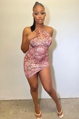 Brown Print Halter Neck Mini Dress - Taanvi