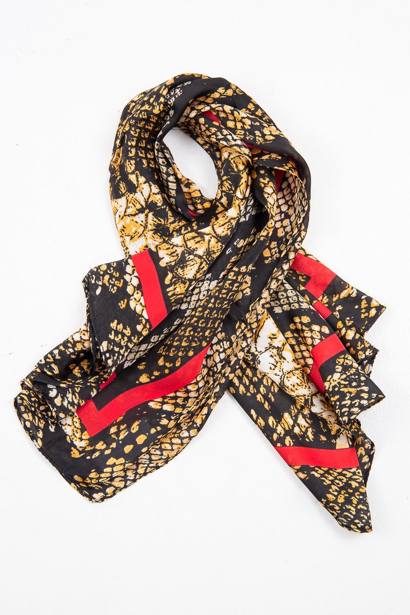 Brown Red Snake Print Chiffon Scarf - Carris-Hair
