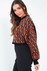 Brown Repeat Print Crop Jumper - Ryhanna-Crop Jumper