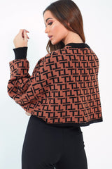 Brown Repeat Print Crop Jumper - Ryhanna-Crop Jumper