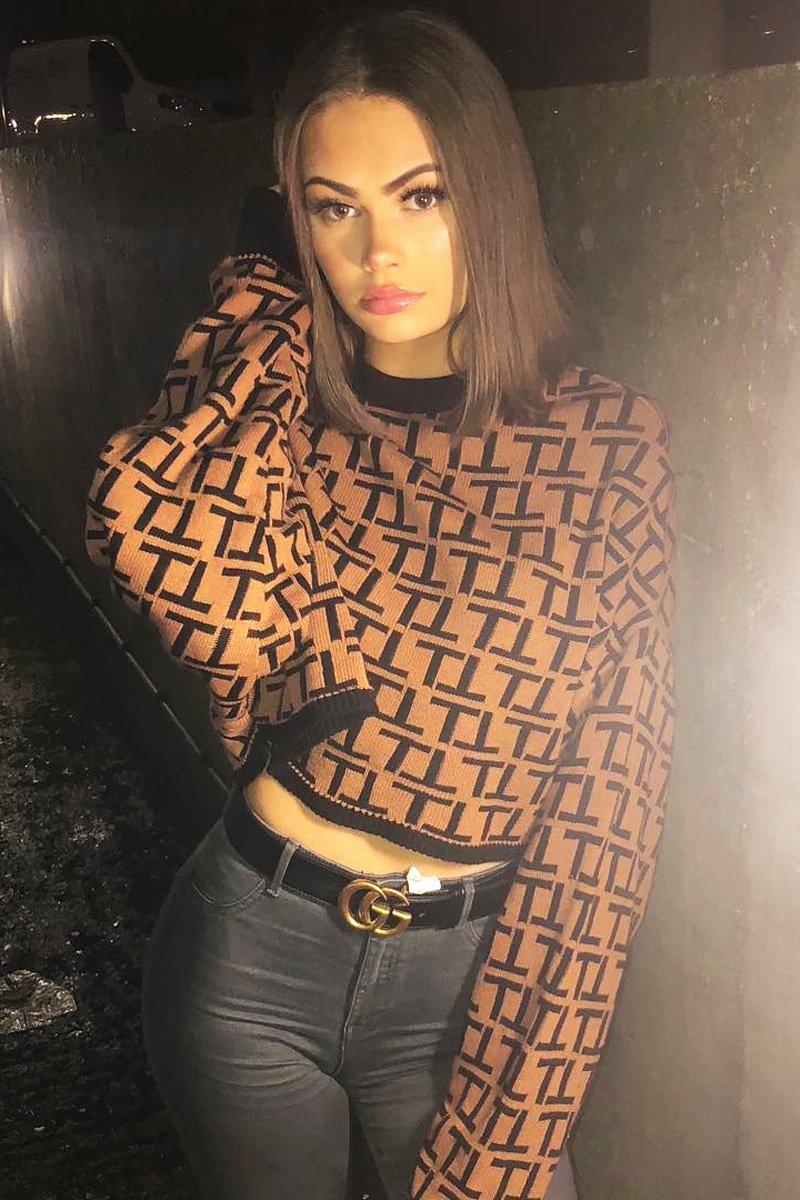 Brown Repeat Print Crop Jumper - Ryhanna-Crop Jumper