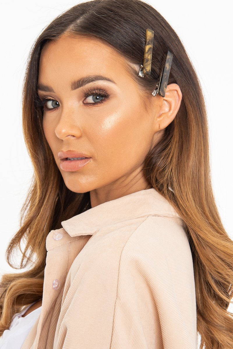 Brown Resin Crocodile Pack of 2 Barrettes - Claribel-Hair